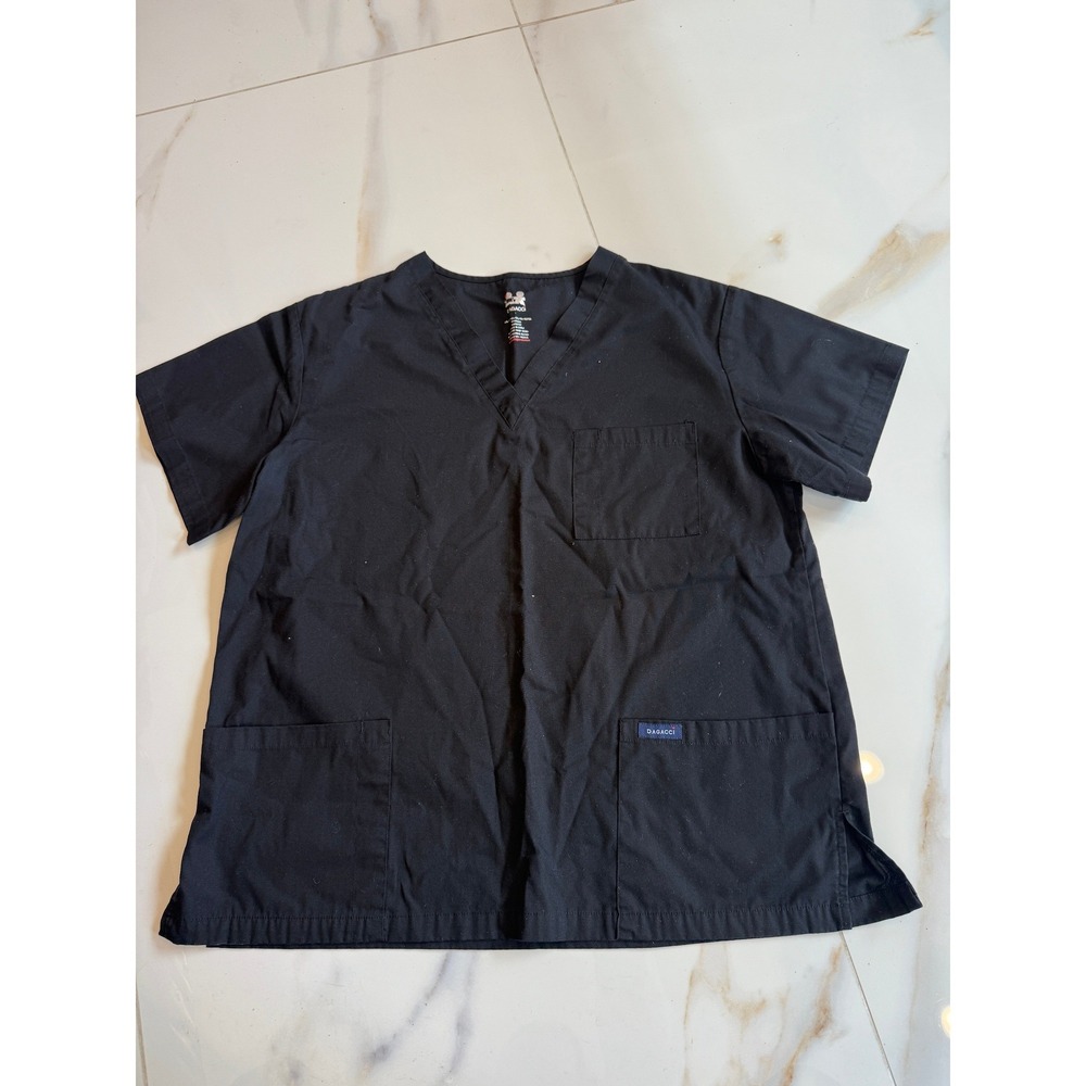 Dagacci Mens Black V-Neck Medical Scrub Top 3-Pocket Short Sleeve Large STY#1000